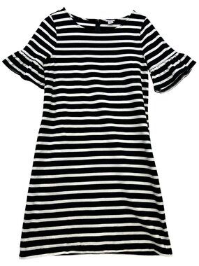 J.Crew Womens Back Zip Shift Dress Ruffle Sleeve Stretch Sz M Black White Stripe
